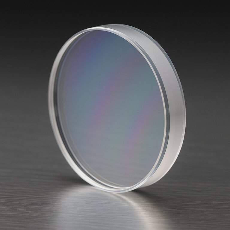 Polished synthetic sapphire optical window with subtle AR coating iridescence