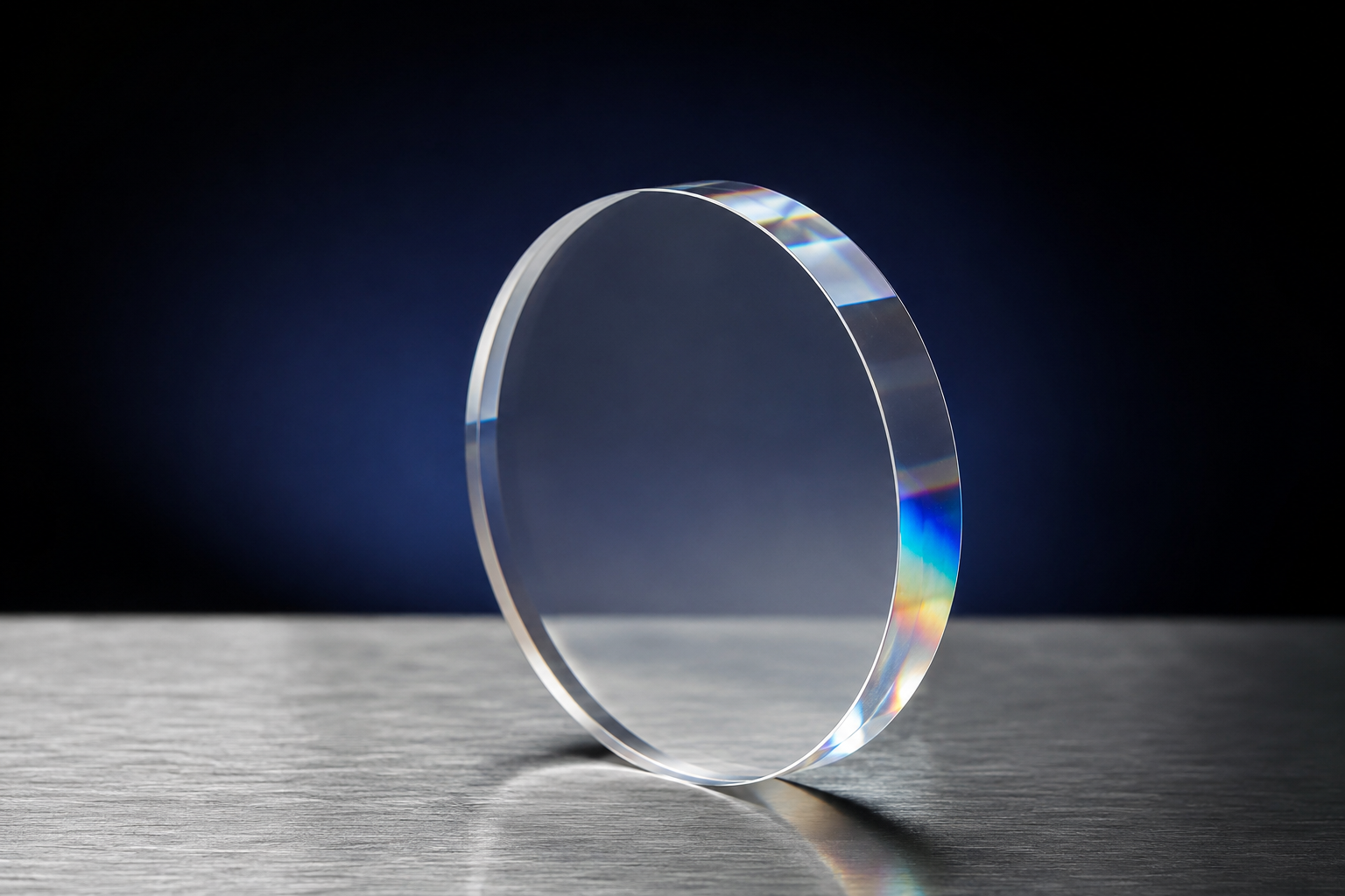Polished sapphire optical window disc with rainbow refraction